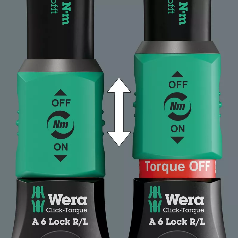 Drehmomentschlüssel mit Durchsteckvierkant Click-Torque Lock A 6 R/L schwarz/grün, Abtrieb 1/4 Bit-Aufnahme, 2,5 bis 25Nm
