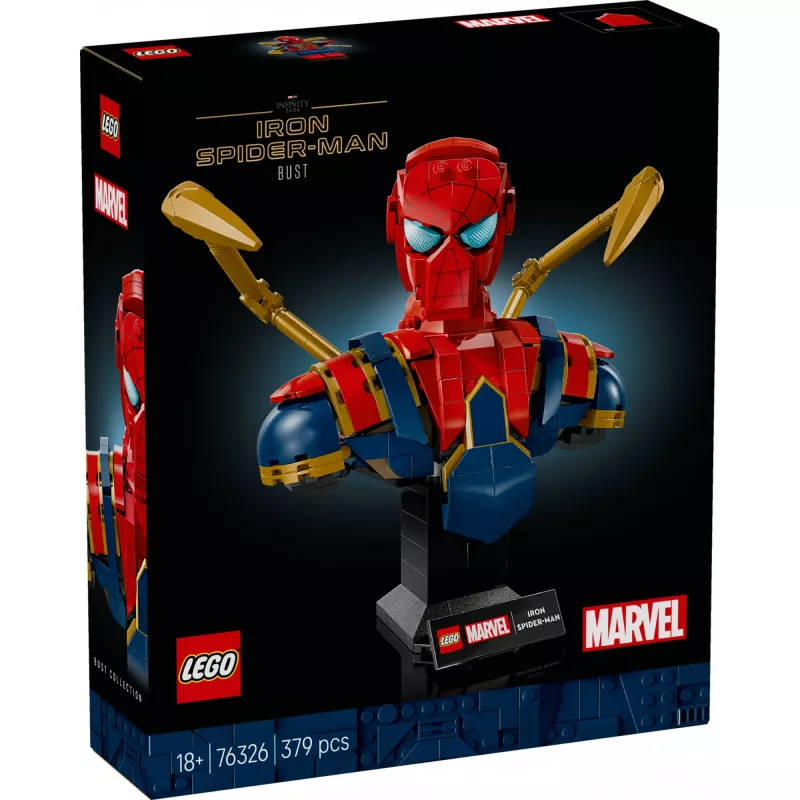 LEGO Marvel popiersie kolekcjonerskie Iron Spider-Man 76326, 379 elementów, model ekspozycyjny 18+, 170×200×110 mm