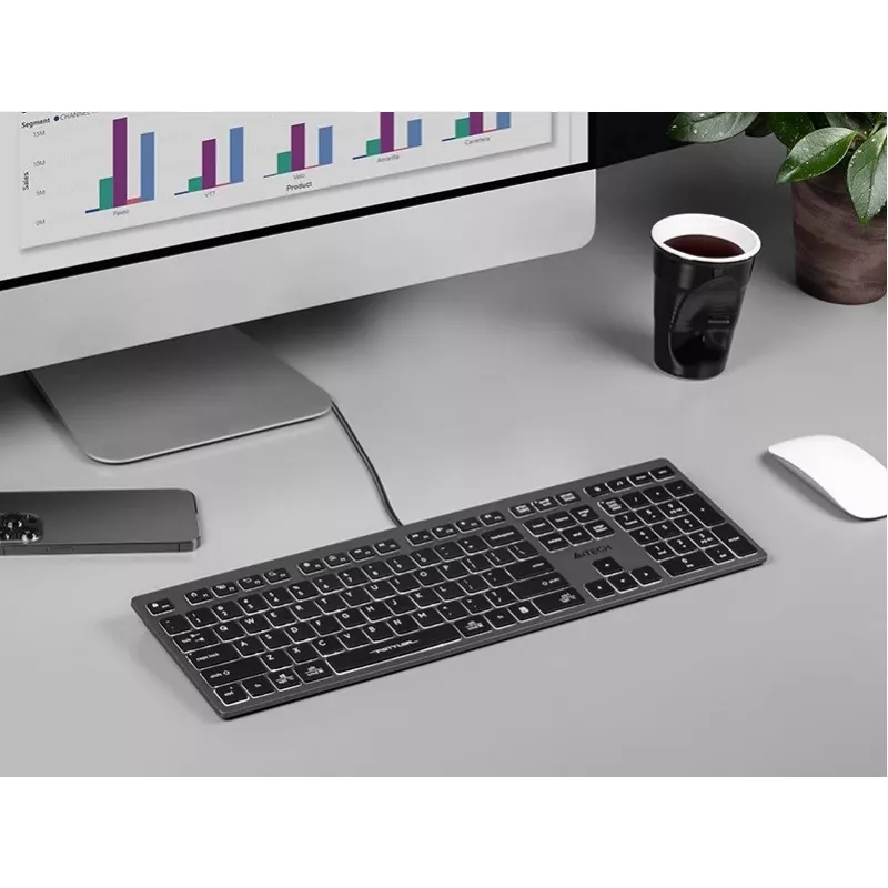 Przewodowa klawiatura A4Tech FX60H USB QWERTY — pełnowymiarowa 100%, podświetlana biała, szara, hub USB