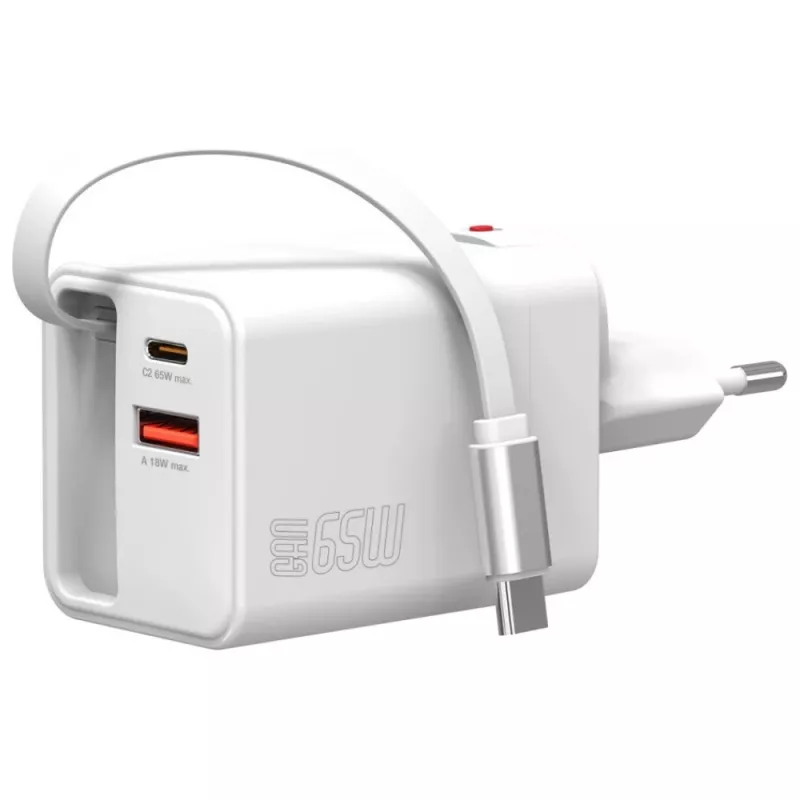 Ładowarka sieciowa USB-C/USB-A 4smarts 541065 — uniwersalna AC 100–240 V, maks. 20 V, kabel 0,7 m, biała