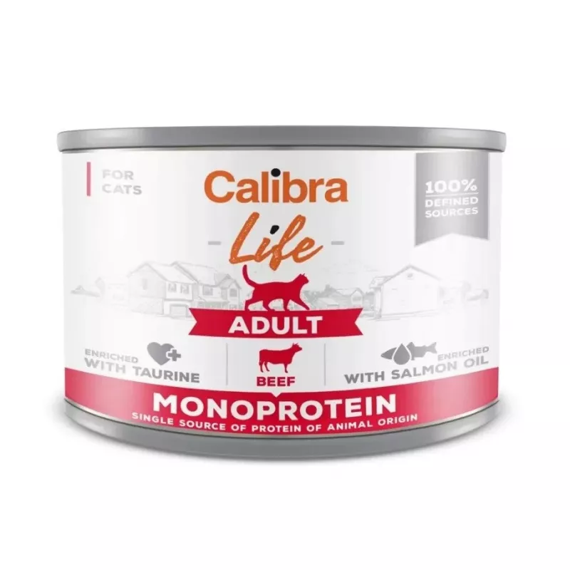 Mokra karma dla kota Calibra Life Adult Beef 200 g saszetka — pełnoporcjowa karma mokra dla kotów dorosłych, 78% wilgotności, 9,5% białka