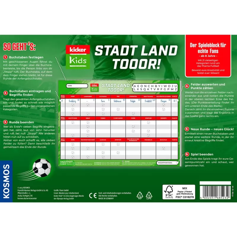 Kicker Kids: Miasto – Kraj – Gol, gra logiczna