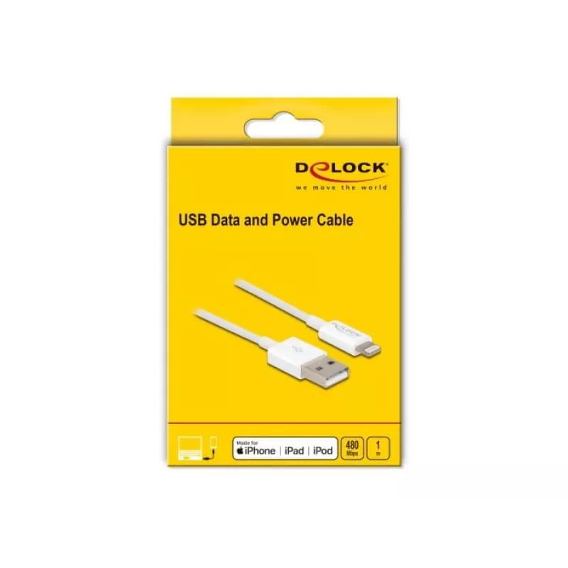 Kabel USB do transmisji danych i ładowania DeLOCK 83000 do iPhone iPad iPod biały 1 m