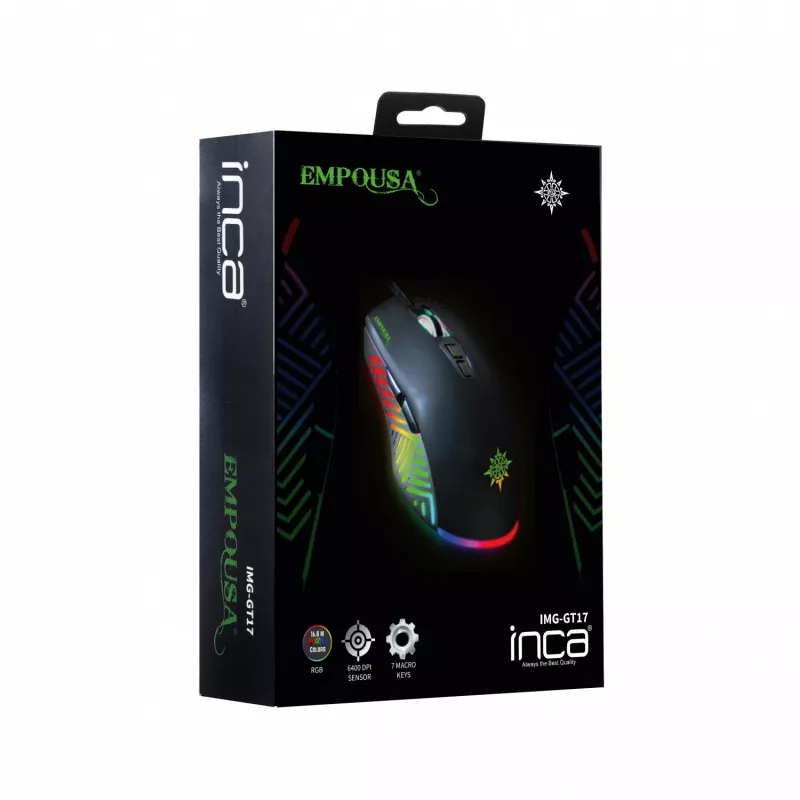 Mysz gamingowa INCA IMG-GT17 6400 DPI. RGB. 7 przycisków. USB. SW retail