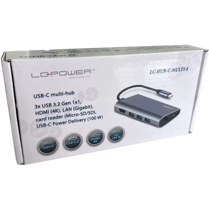 Stacja dokująca do laptopa LC-Power LC-HUB-C-MULTI-5 USB 3.2 Gen 1 Type-C przewodowa