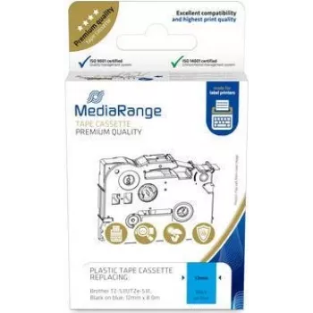 Kaseta z taśmą plastikową MediaRange MRBTZ531 12 mm 8 m czarny na niebieskim