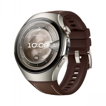 Smartwatch HUAWEI WATCH 5 Classic 46 mm, 1.38 cal AMOLED 466×466, ekran dotykowy, GPS, srebrna koperta, brązowy pasek