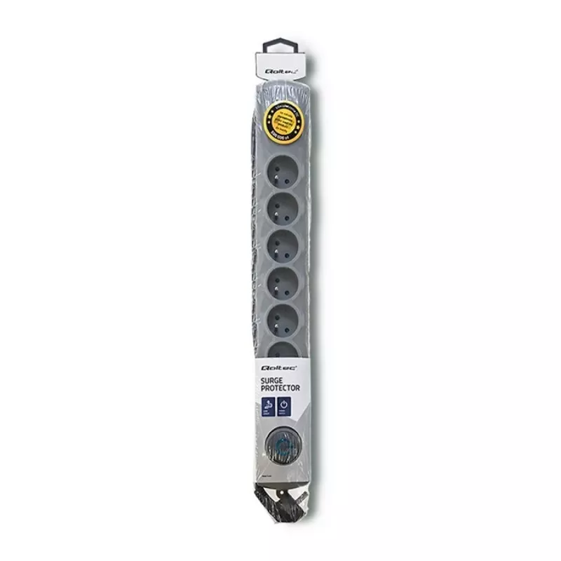 50168 Listwa przeciwprzepięciowa 8 gniazd AC 230 V 3 m szary - OCHRONA PRZEPIĘCIOWA (8 GNIAZD AC, TYP F, 230 V, 50 HZ - Qoltec
