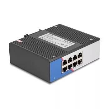 Przełącznik Gigabit Ethernet DELOCK 80163, 8-portowy RJ45 przemysłowy switch, niezarządzalny, obudowa metalowa