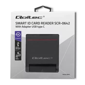 Czytnik kart ID QOLTEC Smart chip — USB, czarny, 84,5×65×16 mm, 63 g