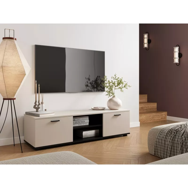 Szafka RTV cama meble SOHO 140x43x37 cm — blat kaszmirowy, stelaż czarny