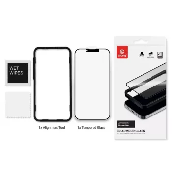Hartowane szkło ochronne Crong do iPhone’a 16e / 14 / 13 / 13 Pro — pełne pokrycie 3D