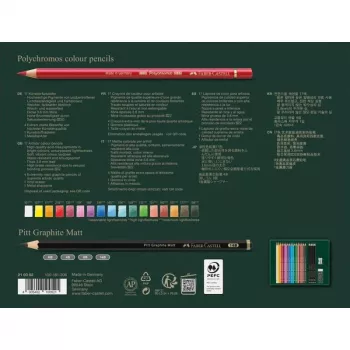 Kredki olejne Faber-Castell Polychromos & Pitt Graphite Matt Zestaw 21 szt. Wielokolorowe