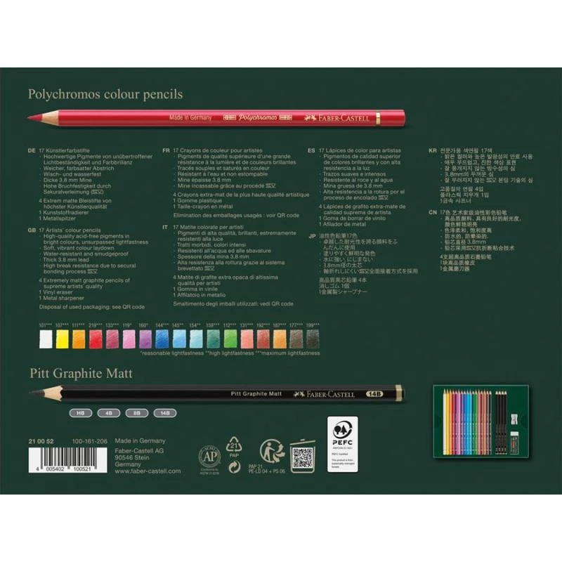 Kredki olejne Faber-Castell Polychromos & Pitt Graphite Matt Zestaw 21 szt. Wielokolorowe