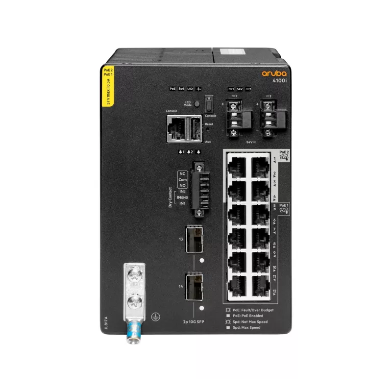 Hewlett Packard Enterprise HPE Aruba 4100i - Switch - 8 x 10/100/1000 (PoE Class 4) + 4 x 10/100/1000 (PoE Class 6) + 2 x SFP+ - montaż na szynie DIN - PoE Class 4 / PoE Class