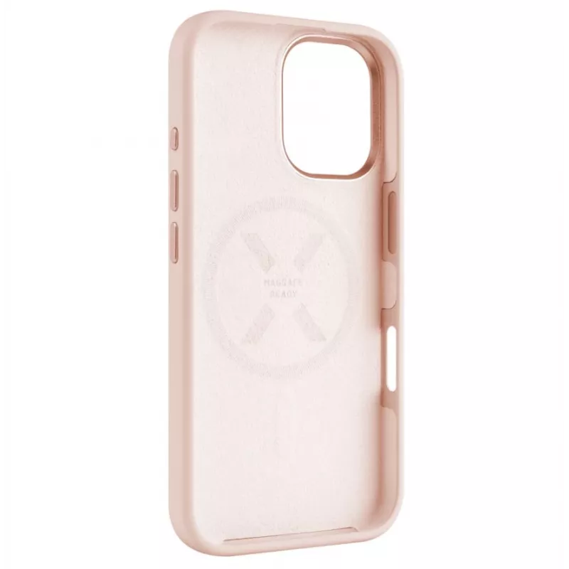 Tylna obudowa FIXED do Apple iPhone 16 Liquid silicon Pink z MagFlow – smukłe etui ochronne