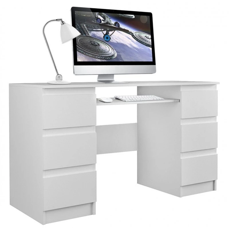 Komputerowe biurko top e shop KUBA BIEL MAT, proste, prostokątny blat z płyty wiórowej, 1300×510×760 mm
