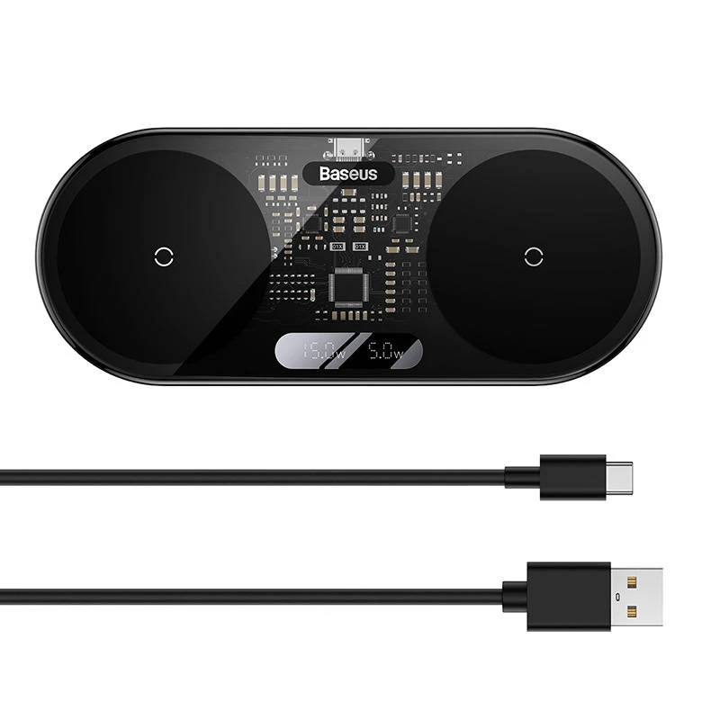 Baseus 2In1 20W Digital Led Display Headphones Czarny Wireless Charging