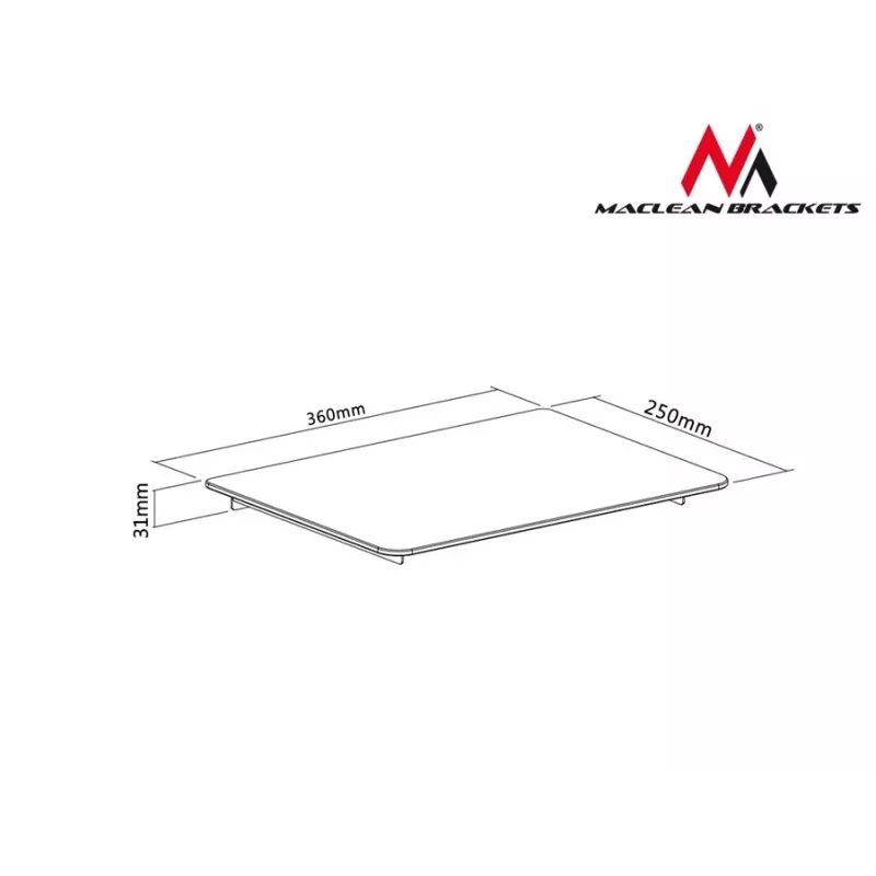 Akcesorium półkowe MACLEAN MC-629 — półka na TV/DVD z mocowaniem do masztu, 360×250 mm, maks. obciążenie 8 kg