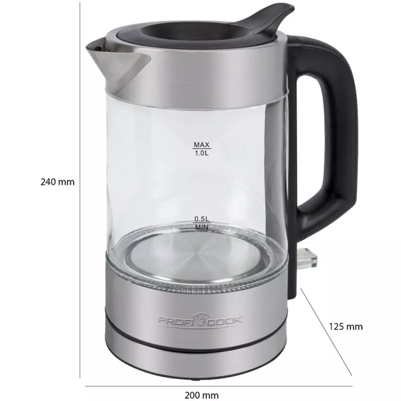 ProfiCook PC-WKS 1229 G czajnik elektryczny 1 L 1600 W stal nierdzewna, przezroczysty