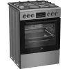 Wolnostojąca kuchenka gazowo-elektryczna BEKO FBM62330GXTN 60 cm, 4-palnikowa płyta gazowa, 72 L piekarnik elektryczny, klasa energetyczna A