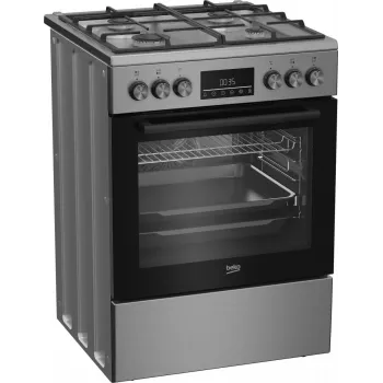 Wolnostojąca kuchenka gazowo-elektryczna BEKO FBM62330GXTN 60 cm, 4-palnikowa płyta gazowa, 72 L piekarnik elektryczny, klasa energetyczna A