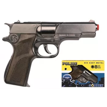 Metalowy pistolet policyjny Pulio GONHER 125/0 155125/0 — metalowy pistolet-zabawka, model 125/0