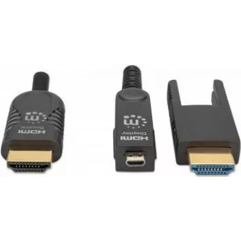 Kabel Manhattan HDMI na Micro HDMI o klasie Plenum, 4K@60Hz (Premium High Speed), 70 m, aktywny, odłączane złącze męskie HDMI (typ A), męski na męski, czarny, pozłacane styki, dożywotnia gwarancja