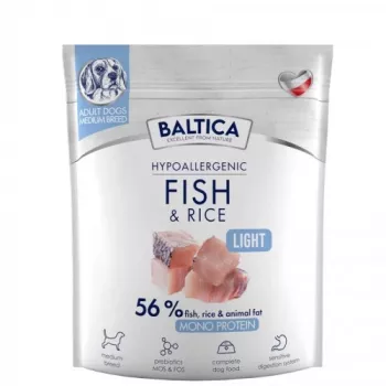 Sucha karma dla psa BALTICA Hypoallergenic Fish & Rice Light M 1 kg — dorosłe rasy średnie, 22% białka, 7% tłuszczu