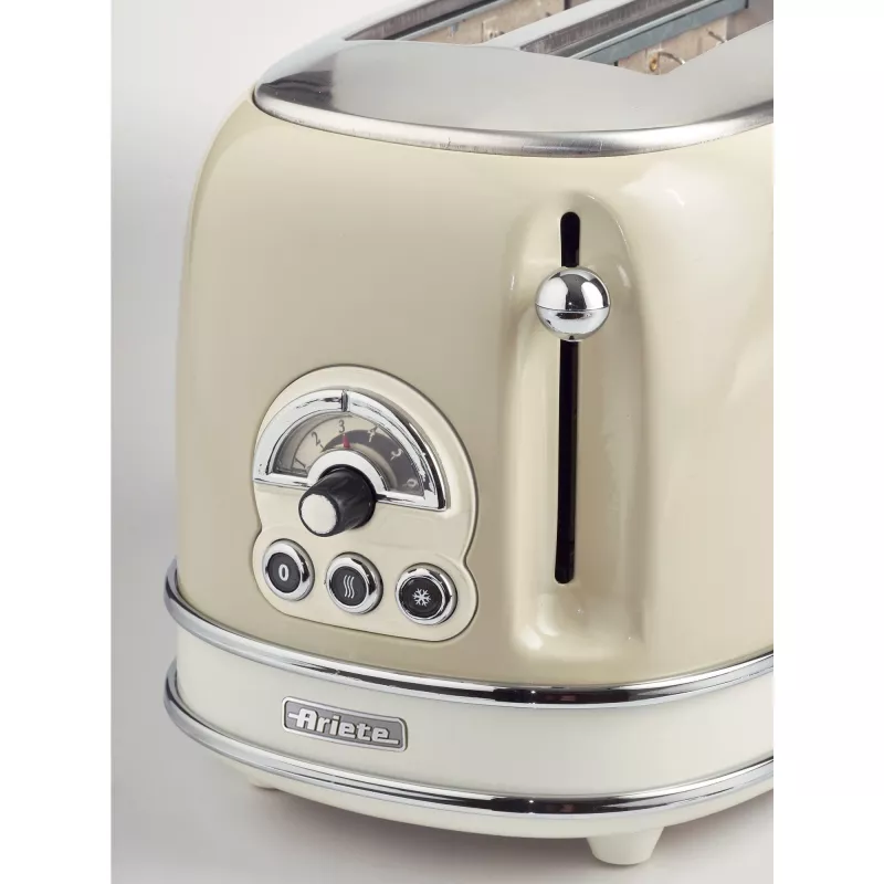 Toster Ariete 155 Design 2 kromki z koszykami do kanapek, 6 poziomów opiekania, 810 W, obudowa ze stali nierdzewnej, wysuwana tacka na okruchy, pastelowy beż