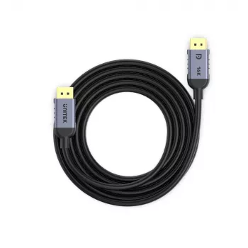 Kabel DisplayPort Unitek C1626GY01-1.5M — 1,5 m, DisplayPort 2.1, męski na męski, 360 Hz, 15360×8640, szary
