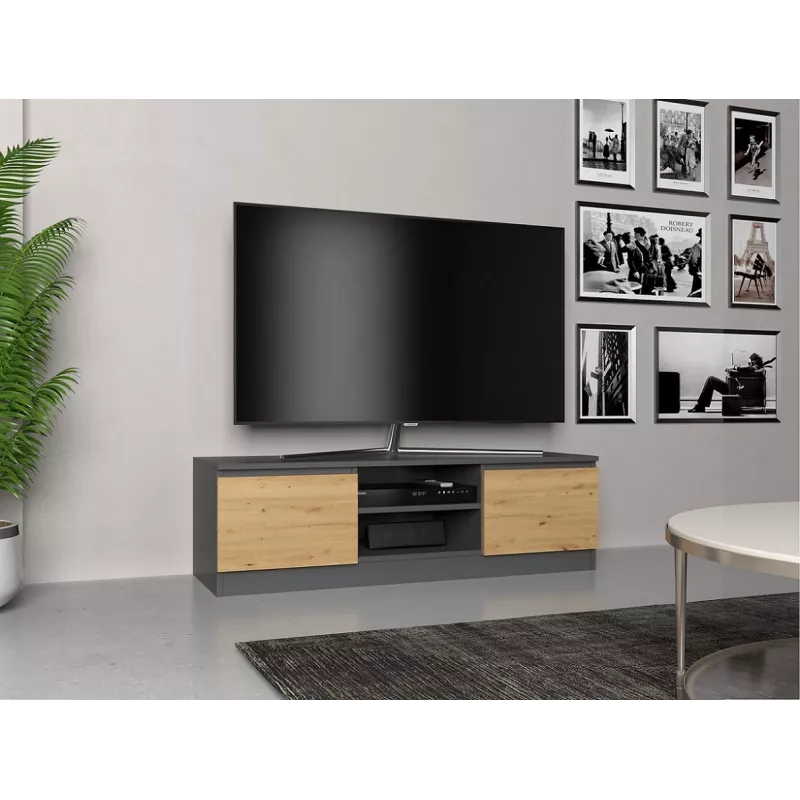 Stolik RTV Top e Shop RTV 120 ANTR/ARTIS — 1200×400×360 mm, blat i rama antracyt, płyta wiórowa, 2 półki