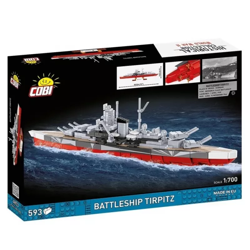 Zestaw konstrukcyjny Cobi pancernik Tirpitz model z 593 elementami, w skali i z funkcjami ekspozycyjnymi