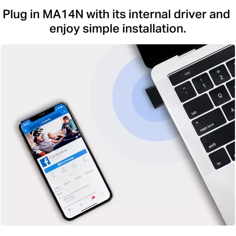 USB Wi‑Fi Adapter MERCUSYS MA14N — USB Type‑A, 2.4 GHz Single‑Band, up to 287 Mb/s, Czarny