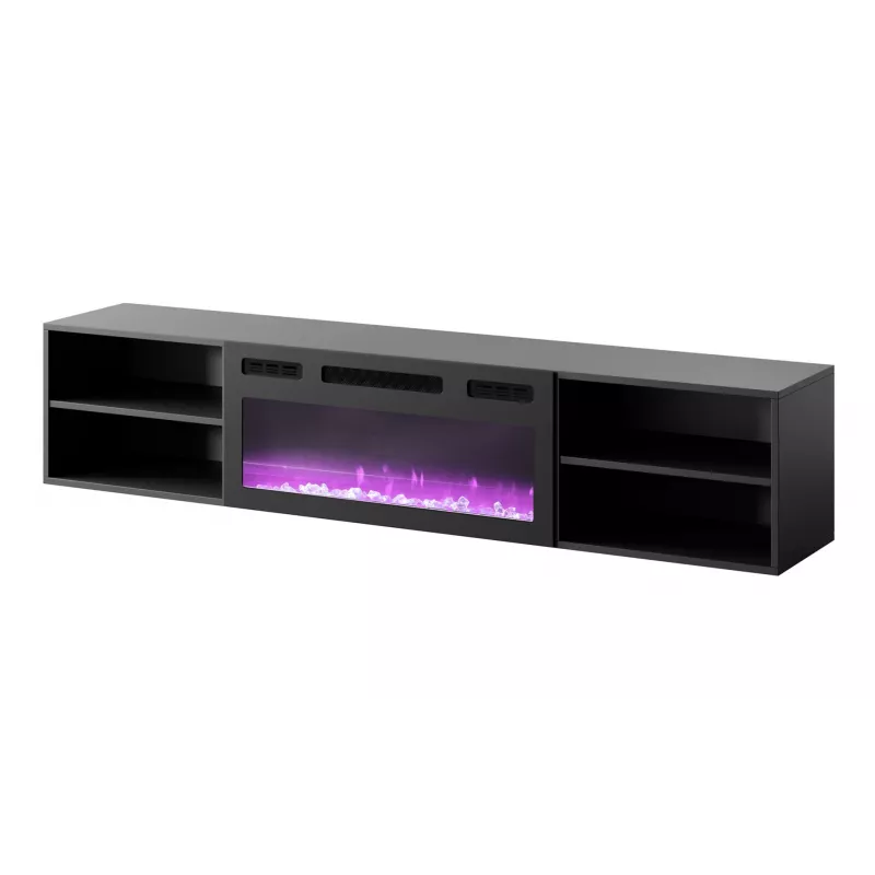 Szafka pod telewizor Cama Meble POLO 180x33x39 cm z kominkiem elektrycznym 1400–1600 W, czarna, 2 półki, laminat