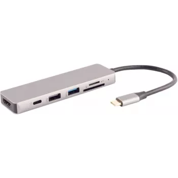 Stacja dokująca do laptopa S/CONN 14-05027 przewodowa USB 3.2 Gen 1 Type-C szara
