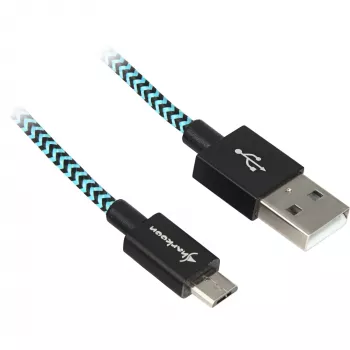 Kabel USB 2.0, wtyk USB-A > wtyk Micro-USB (czarny/jasnoniebieski, 1 metr, w oplocie)