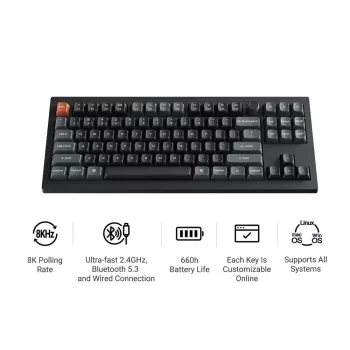 Klawiatura mechaniczna Keychron V3 Ultra 8K — QWERTY, Bluetooth i przewodowa, RGB, czarna