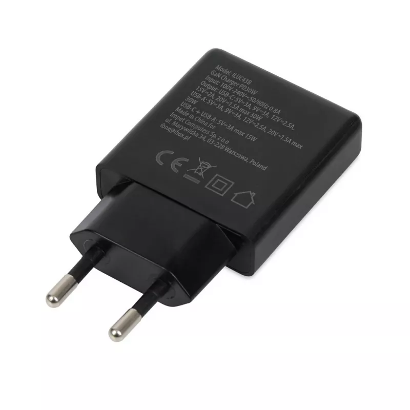 iBOX C-43 Slim GaN PD30W Ładowarka ścienna, Czarny