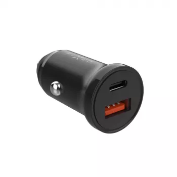 Ładowarka samochodowa FIXED FIXCC20N-CU-BK — porty USB-C i USB-A, moc 20 W, kompaktowa przejściówka do gniazda samochodowego