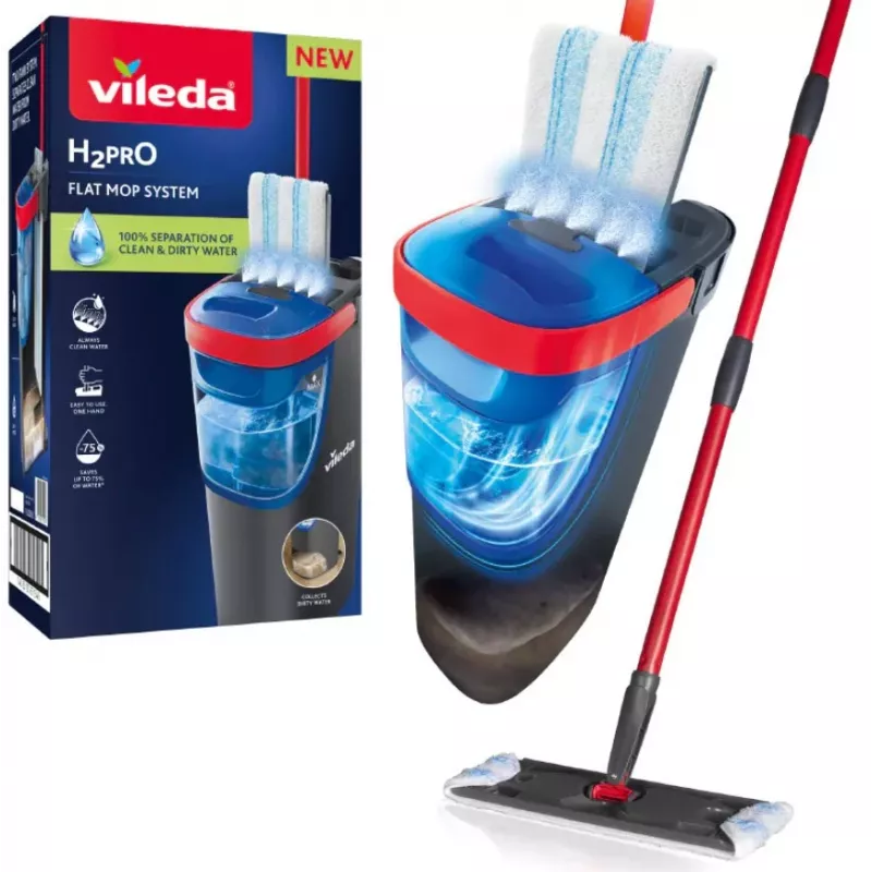 Mop VILEDA Microfibre 1200 ml na mokro, obrotowa głowica 360°, drążek 140,5 cm, zdejmowana głowica do prania w pralce