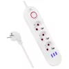 Listwa zasilająca MACLEAN MCE394W — 3 gniazda, 3×USB 2,1 A, 110–240 V AC, 2500 W, kabel 1,5 m, biała