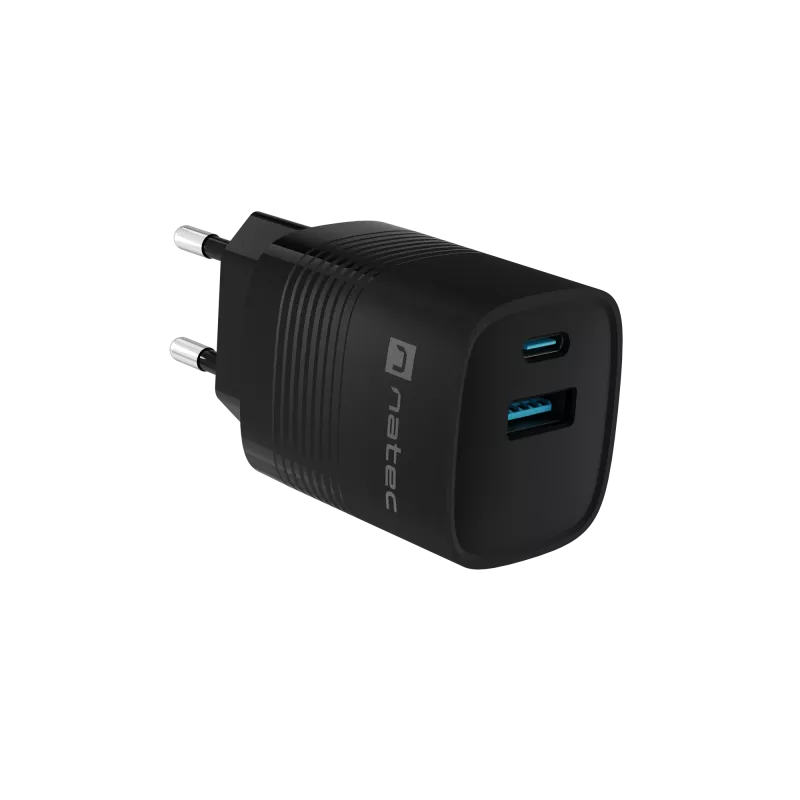 Przewodowa ładowarka do urządzeń mobilnych NATEC NUC-2141, 30W, USB-C PD 3.0 + USB-A QC 3.0, 110–240V, czarna