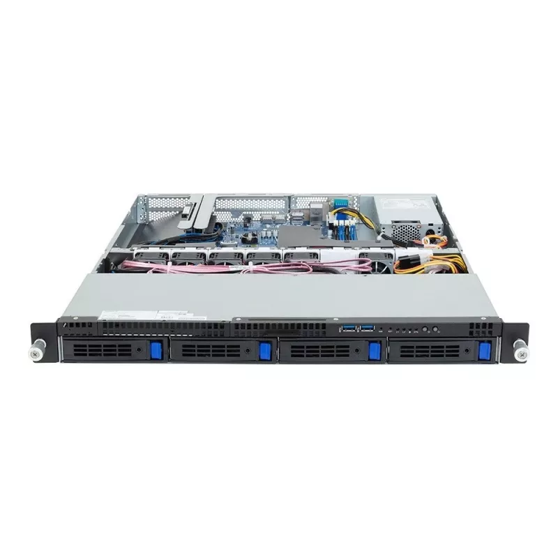 Serwer rack GIGABYTE R123-X00-AA01 1U — jednogniazdowa platforma Intel Xeon Scalable, LGA 1700, DDR5, 4 gniazda DIMM, 4 wnęki 2,5 cala, zasilacz 400 W (80 PLUS Gold)