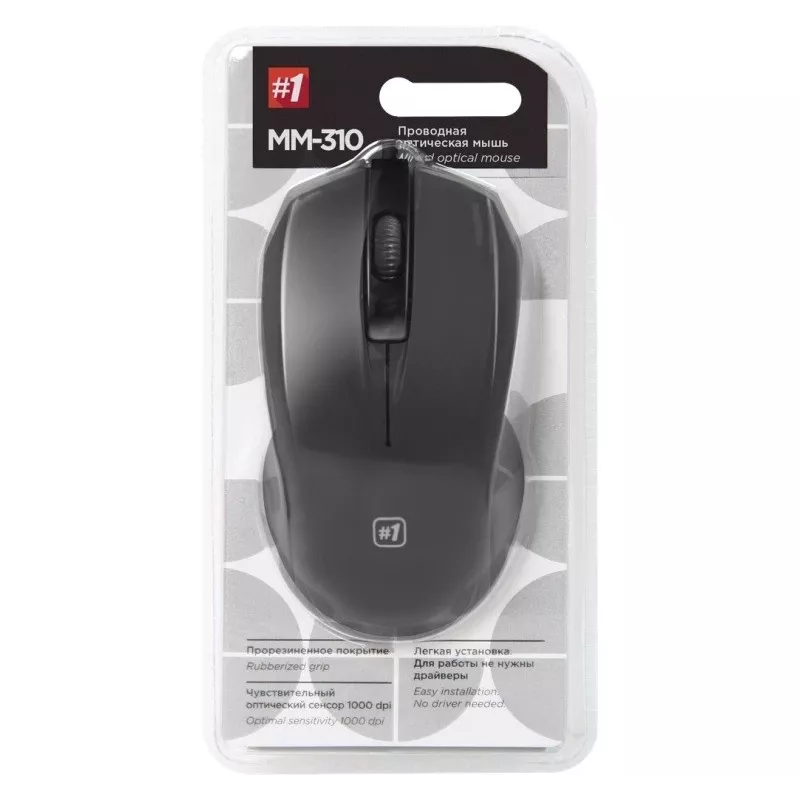 Przewodowa mysz optyczna DEFENDER MM-310 USB Type-A, 1000 DPI, symetryczna, 2 przyciski, czarna, kabel 1,35 m