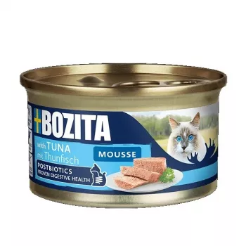 Mokra karma dla kota BOZITA Mousse MSC Tuńczyk 85 g — konsystencja musu, karma pełnoporcjowa dla dorosłych kotów, białko 10,5%, tłuszcz 6,5%