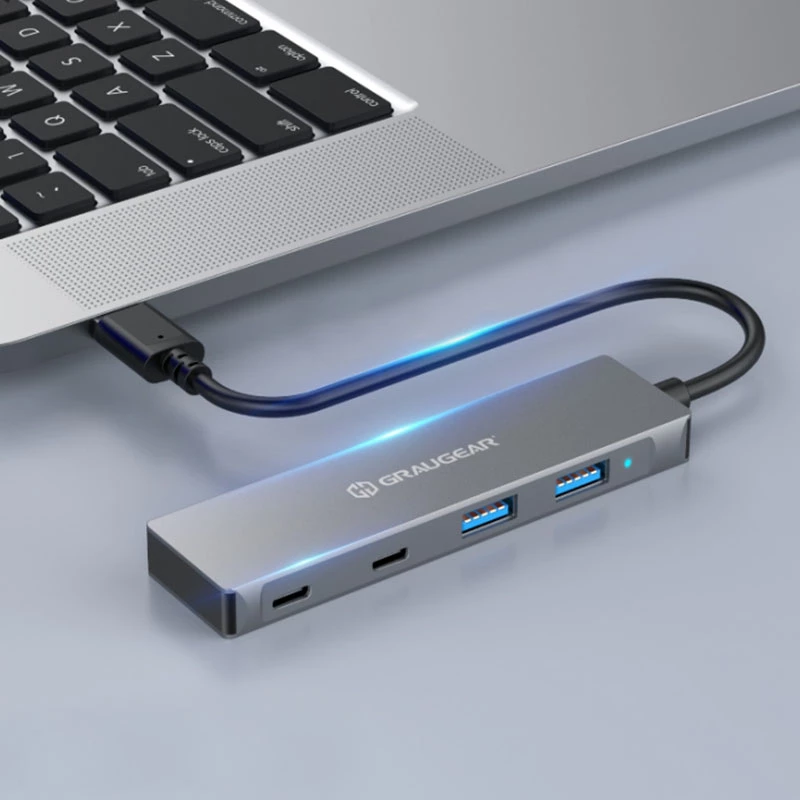 GRAUGEAR G-HUB2A2C-AC koncentrator interfejsów USB 3.2 Gen 1 (3.1 Gen 1) Type-A + Type-C 5000 Mbit/s Srebrny