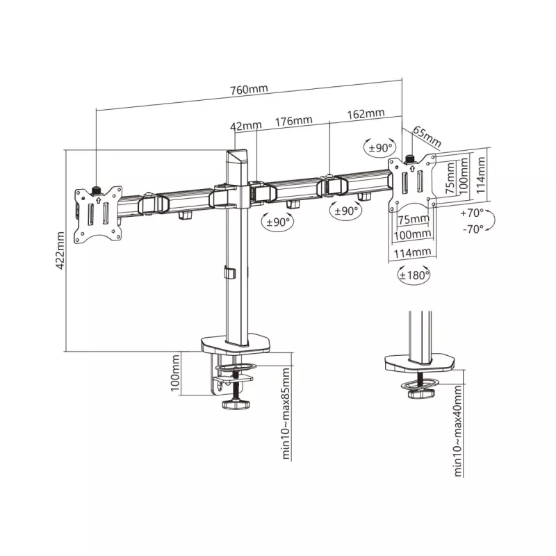 Wbudowany uchwyt na dwa monitory Deluxe Ergo Office, 17-32 cali, maks. 9 kg, ER-449