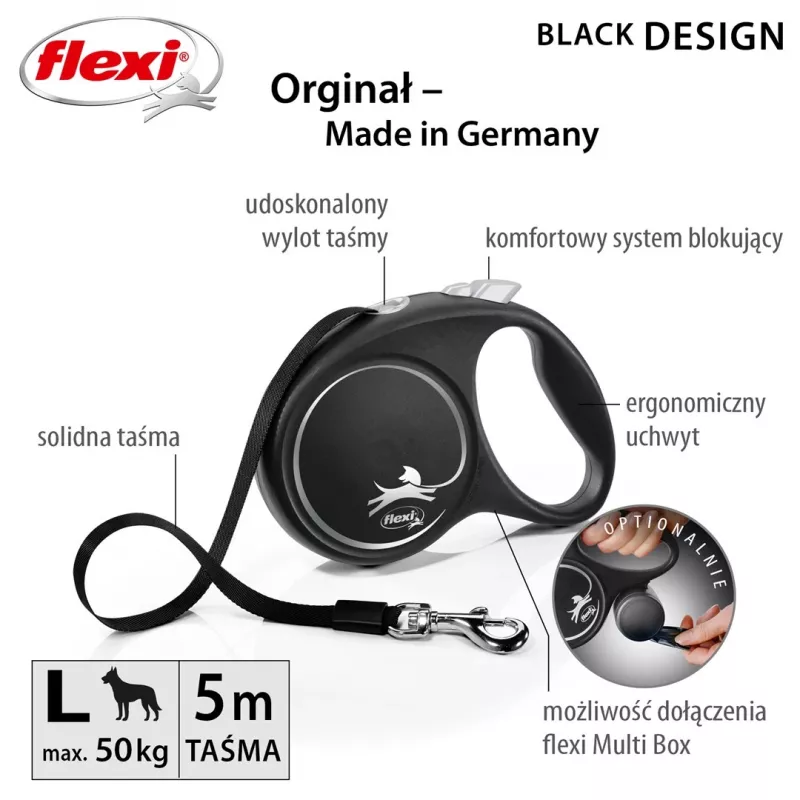 Flexi Czarny Design L 5 m Smycz dla psa zwijana