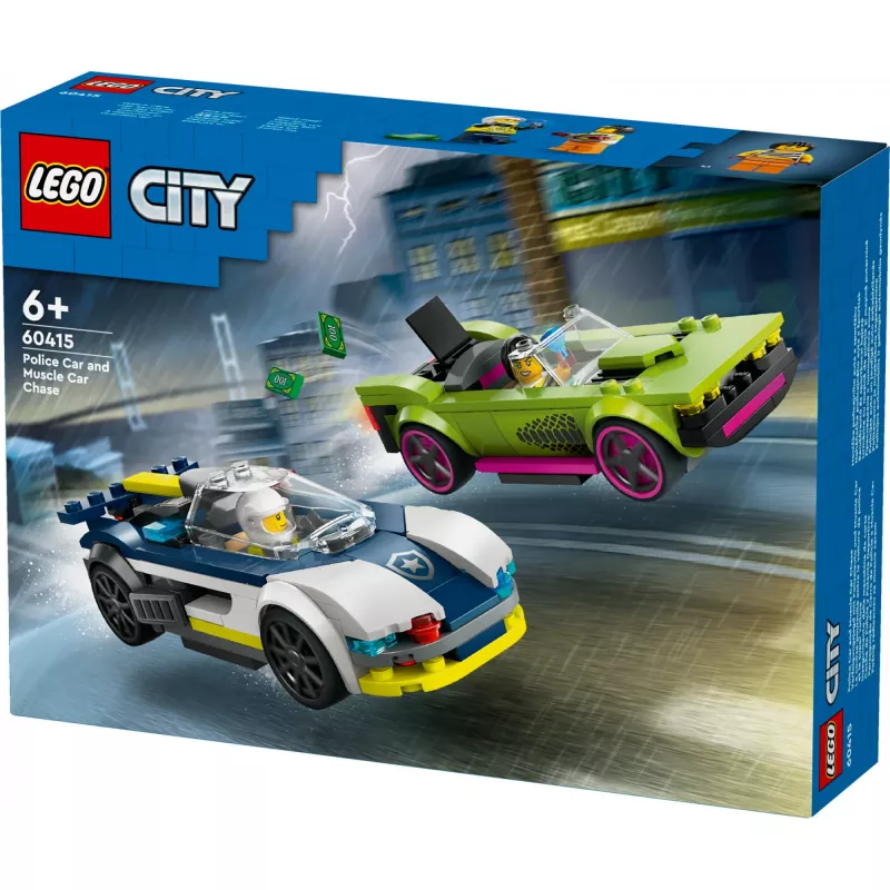 LEGO City zestaw 60415 Pościg radiowozu i muscle cara — 213 elementów, 2 minifigurki, wiek 6+